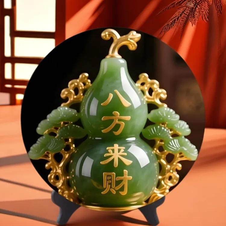 八方来财招财葫芦摆件翠玉招财葫芦招财摆件入户旺宅摆台装饰摆件