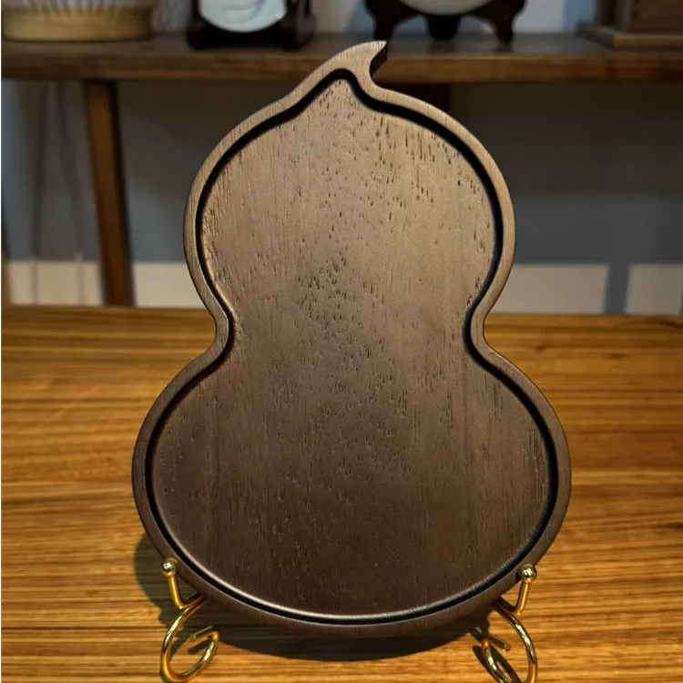 龙福木艺 金丝柚木 葫芦壶承 23*17*2cm 95托盘小清新碟餐盘家用