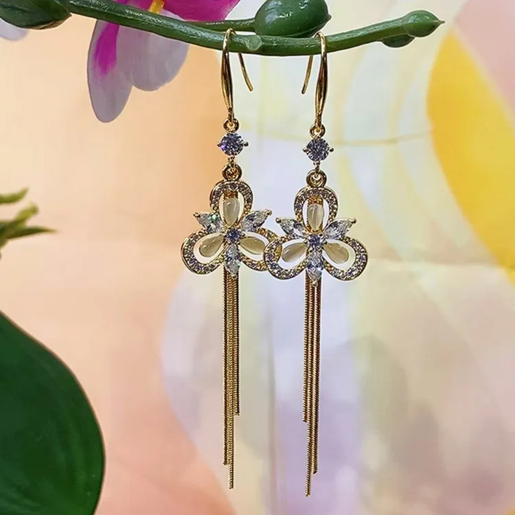 铜合金锆石耳饰 （18号）新款三瓣花个性时尚度假风必备精致耳饰