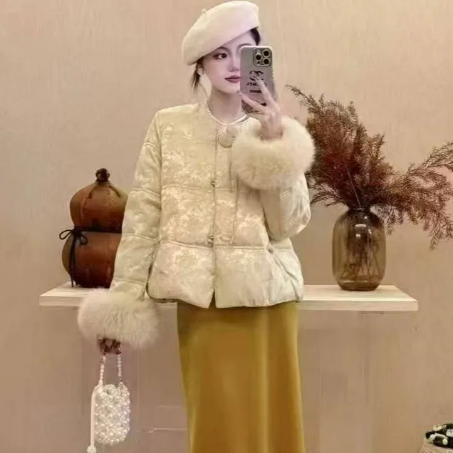 新中式国风棉服女款2025冬季新款提花高级感石墨烯云绒外套