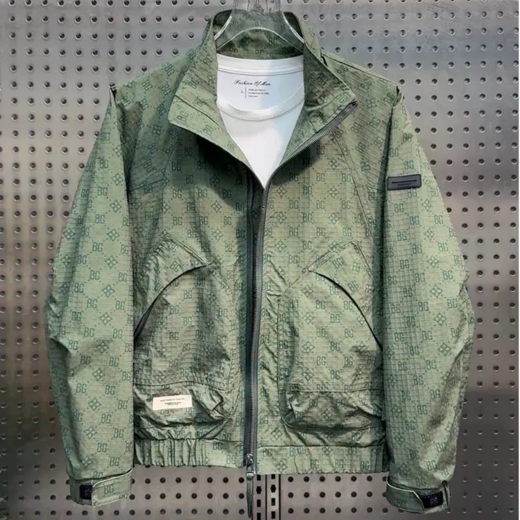 立领欧货印花夹克男2025春秋季新款宽松休闲痞帅高级感轻奢外套潮