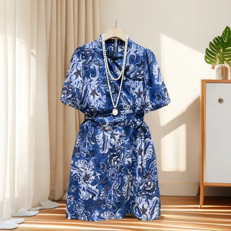 2025夏季新款新中式复古盘扣绑带优雅气质显瘦遮肉甜美减龄旗袍裙