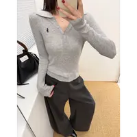 极简老钱风排扣翻领羊毛针织衫女秋季新款修身显瘦刺绣上衣1215