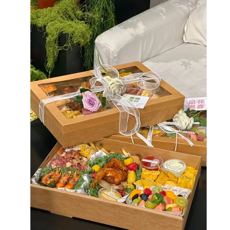 烧烤一次性餐碗野餐盒户外烤肉盒子便当野餐打包食物盒牛皮纸外卖