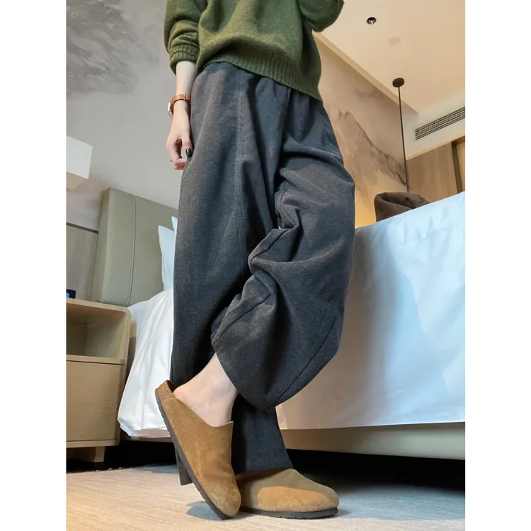 松弛感慵懒风垂感阔腿裤女秋冬薄绒遮胯裤子百搭宽松气质直筒长裤