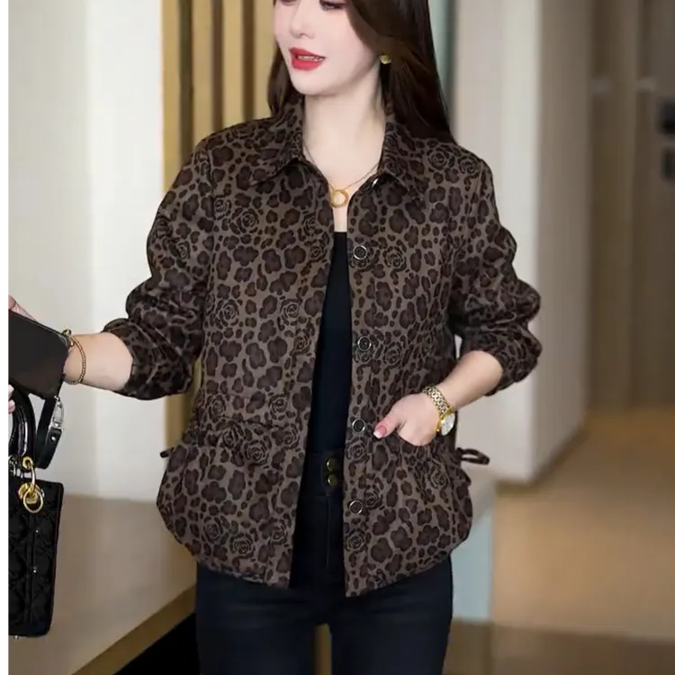 豹纹春秋外套女2025新款宽松显瘦时尚小个子洋气夹克百搭休闲上衣