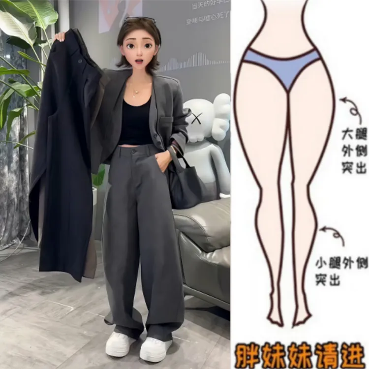 格洛森秋季新款梨型身材高腰显瘦设计感时尚百搭阔腿休闲拖地西裤
