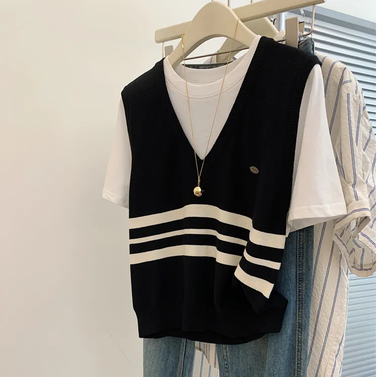 200斤可穿假两件撞色冰丝针织上衣女夏季撞色减龄小个子短袖T恤潮