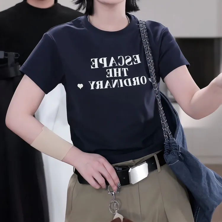 2025夏季字母短袖T恤衫女百搭休闲半袖白色潮流印花上衣LK2501693