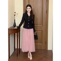 LiLi李李家【晨露蔷薇】韩系简约风西装+纱裙套装XMZH9531 XMZH9541