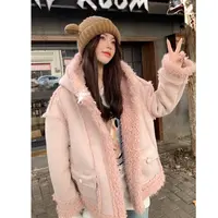 粉色温柔风加厚保暖外套女2025冬超好看减龄保暖麂皮绒外套zx9993