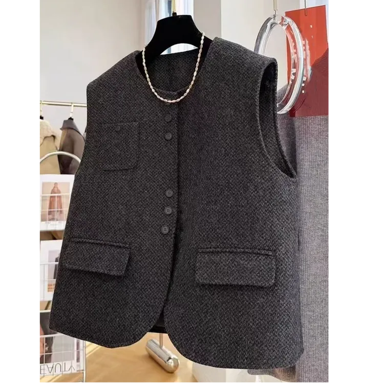 高级感气质别致夹棉毛呢子马甲背心外套女秋冬季叠穿无袖上衣