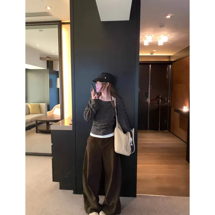 慵懒风设计感宽松阔腿休闲裤女秋冬C 9264#