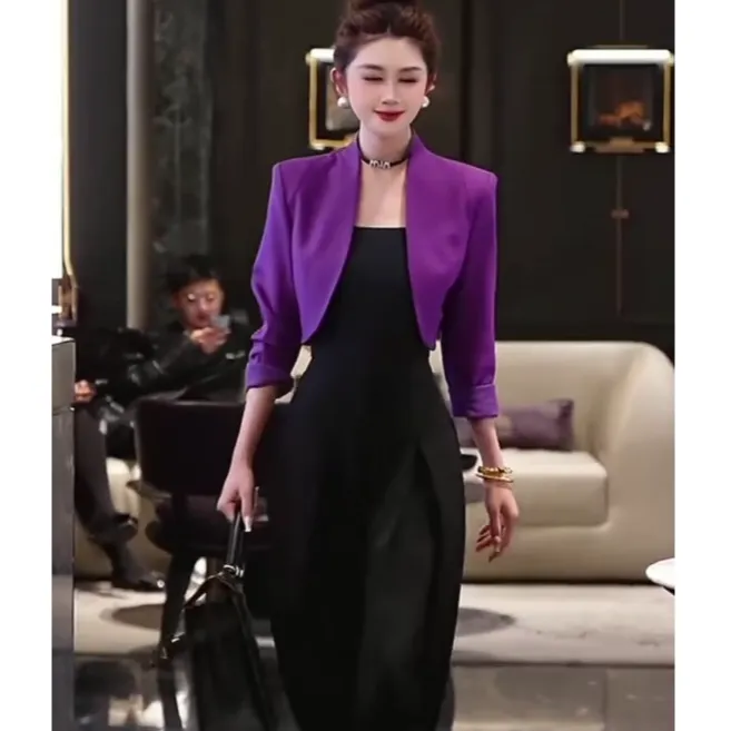 2025直下摆短知性优雅纯色短外套女装春季礼服时尚女神设计