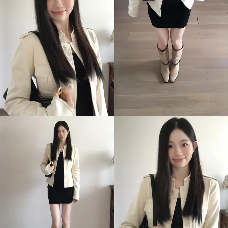 韩系御姐风短外套女秋季复古高级感气质立领夹克上衣显瘦连衣裙