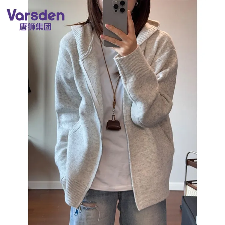 唐狮集团Varsden美式复古连帽开衫针织衫男秋季爆款慵懒风外套