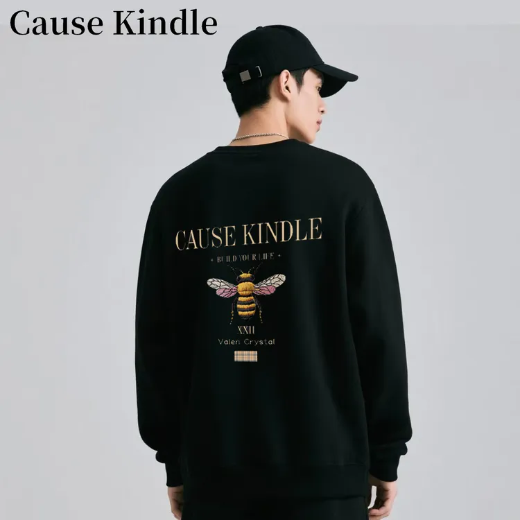 CAUSE KINDLE圆领简约小蜜蜂高级圆领卫衣百搭潮流秋冬长袖wy2504