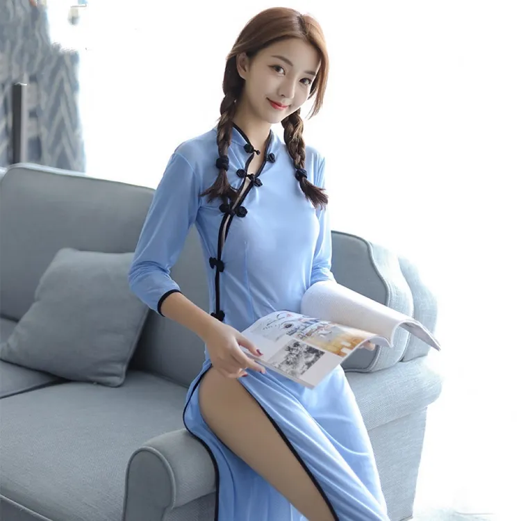 林林婷女性感民国复古风开衩裙蕾丝薄纱镂空透视纯欲风情调性睡裙