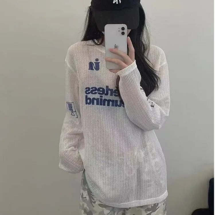 长袖防晒针织衫女2025夏季新款宽松显瘦百搭薄款上衣