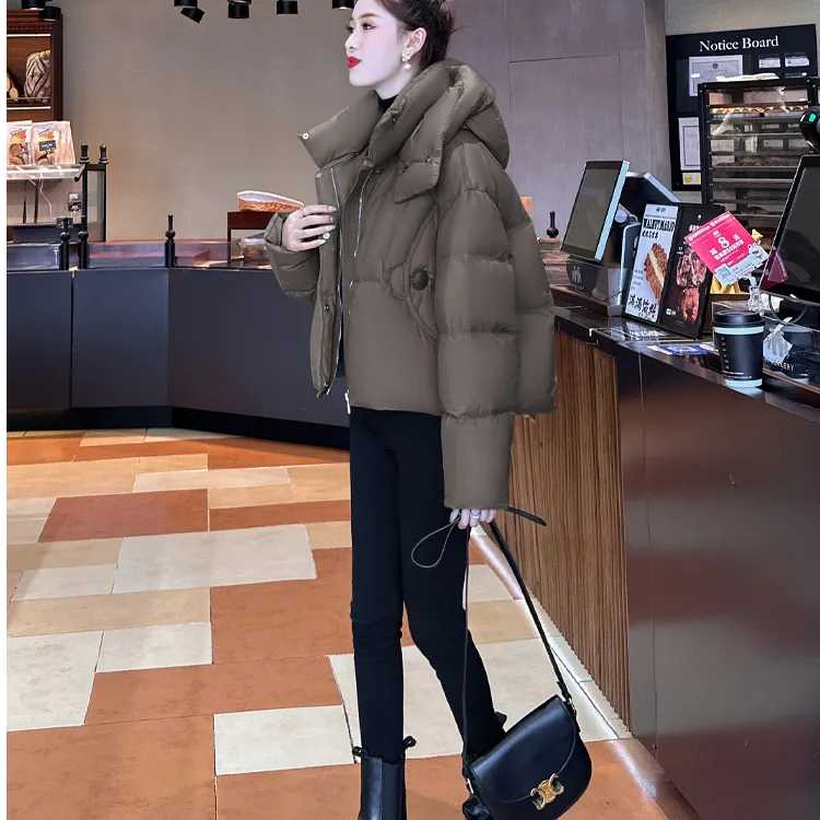 纪诗哲灰色短款羽绒服女冬2025新款设计感时尚加厚白鸭绒百搭外套