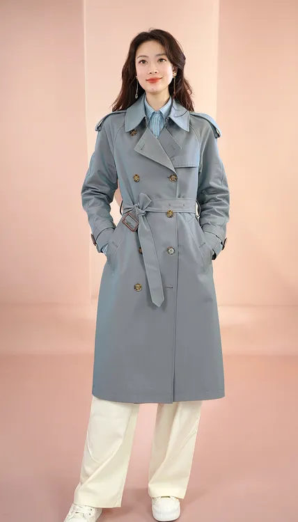 2025滑铁卢新款女装双排扣长款风衣女（变色龙女款风衣）