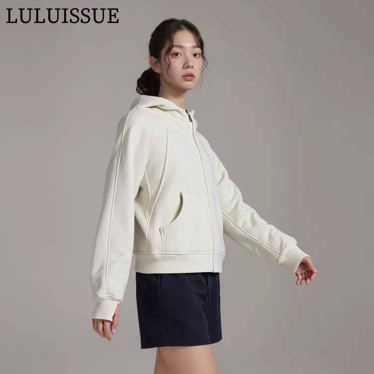 LULUISSUE秋冬一体绒女士运动加绒外套拉炼连帽衫保暖卫衣瑜伽服