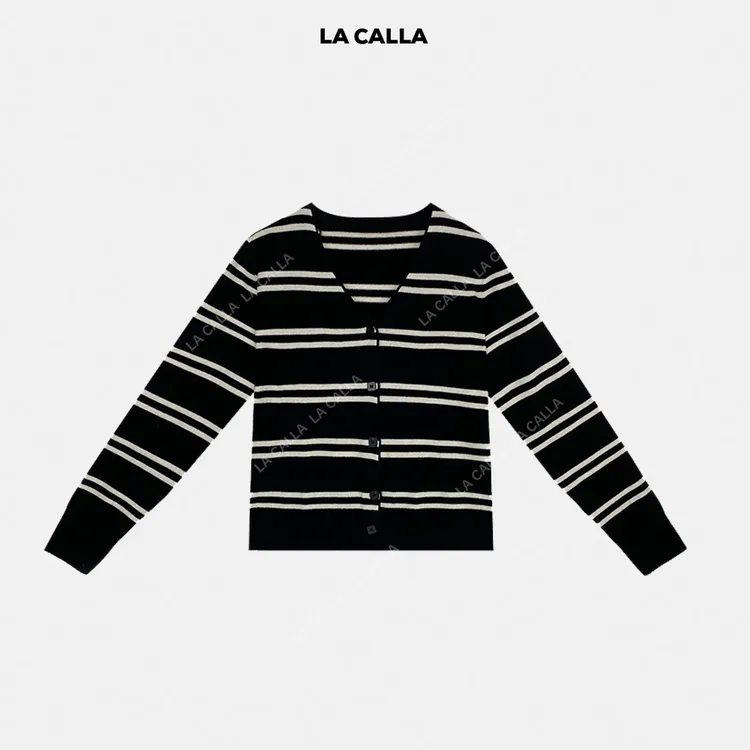 LA CALLA《特价不退不换》条纹小衫绵羊毛毛织开衫XJ004