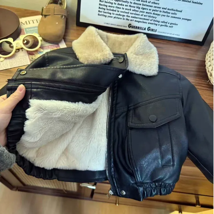 【派克皮衣】兔貂儿童冬季加绒皮衣派克服儿童韩版童装加厚外套