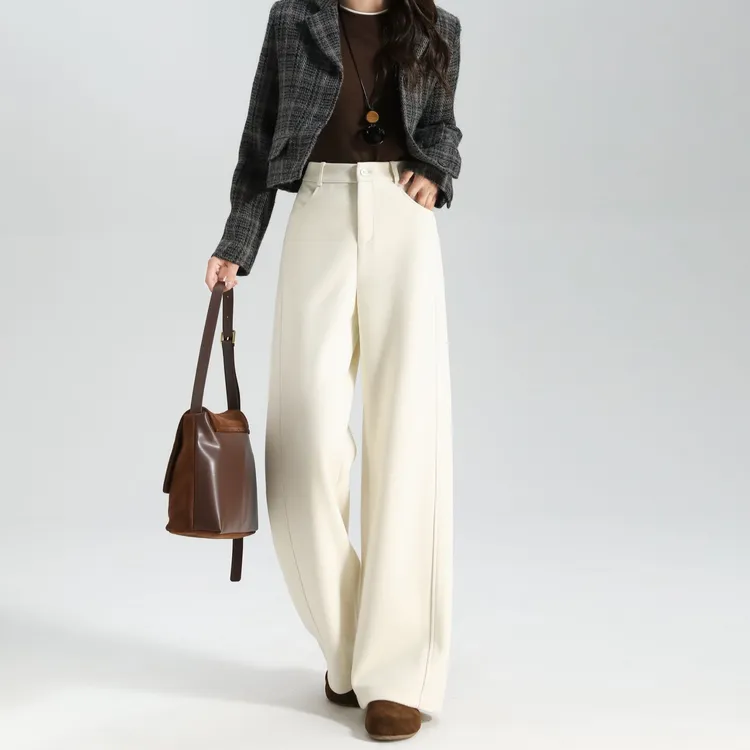 燕苹新冬款加厚保暖加宽高腰收腹遮胯绵羊毛宽松百搭阔腿裤K6087