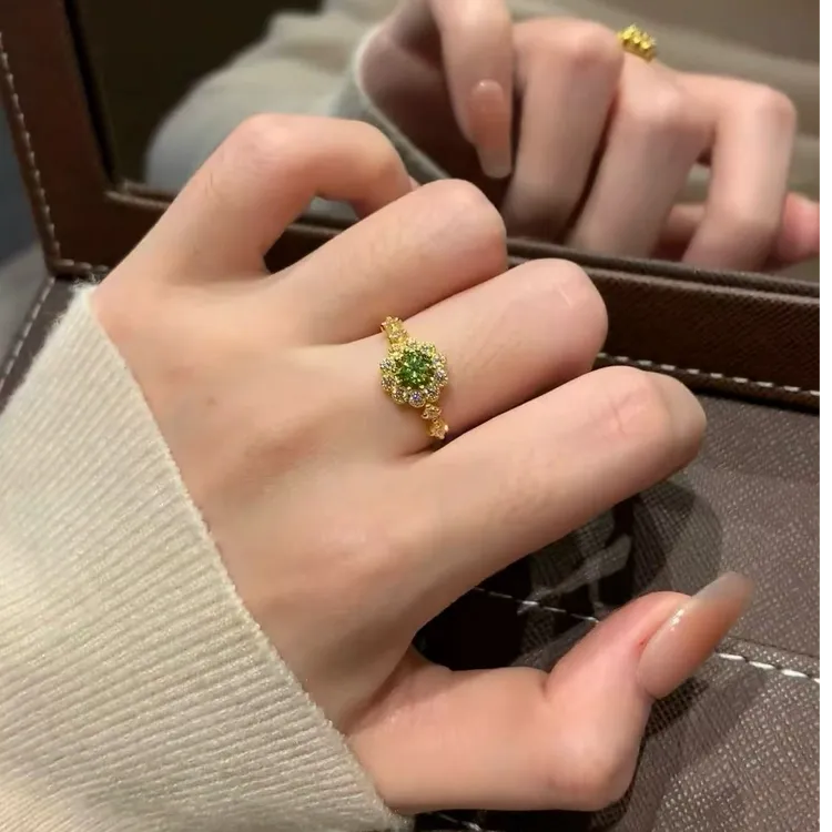 柯柒 铜合金戒指 超闪太阳花戒指女设计感小众可调节开口戒手饰