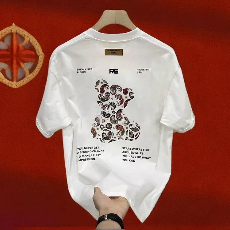 【万达撤柜】男士卫衣重磅260克美式宽松短袖时尚2025圆领印花