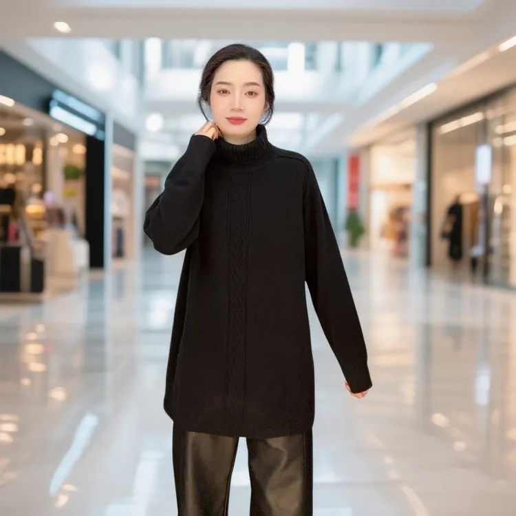 秋冬新款大码女装90-200斤宽松显瘦打底衫毛衣女胖mm遮肚高领上衣