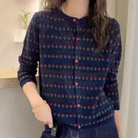 2025早秋新款高级感减龄小众提花毛衣针织开衫女圆领宽松显瘦上衣