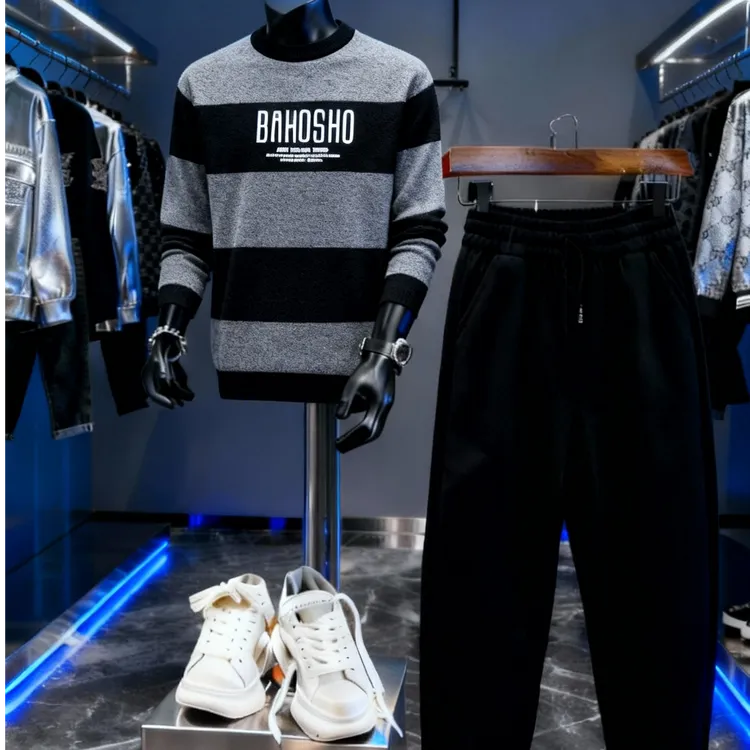 轻奢男装新款毛衣男士欧洲站长袖潮牌质感青年时尚提花休闲毛线衣