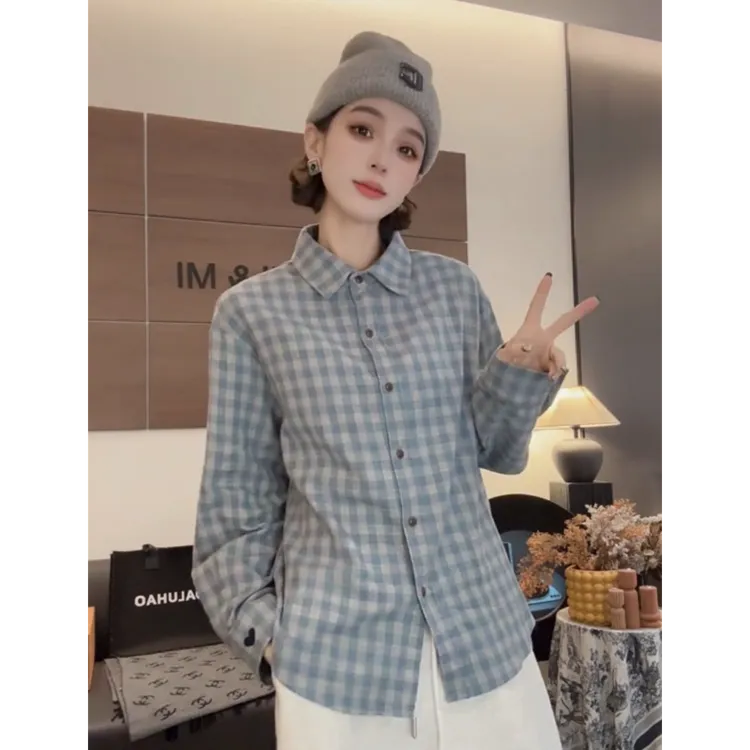 爆款时尚复古加厚磨毛格子衬衫女装2025秋冬设计感超好看叠穿上衣
