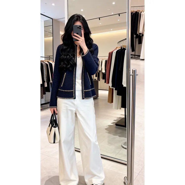 【现货秒发】财阀千金拼接设计开衫女别致外套