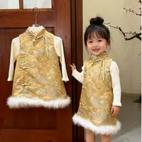 冬季夹棉女宝宝中式周岁旗袍礼服裙