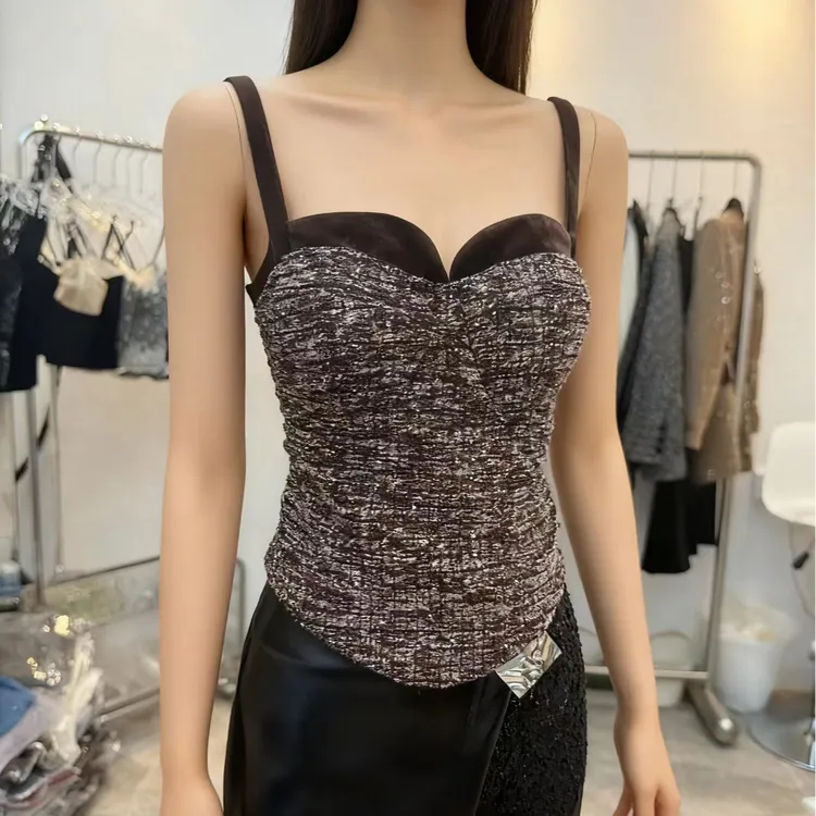 【二小姐】深圳欧货小香风抹胸吊带收腰显瘦百搭款自带高级感25366