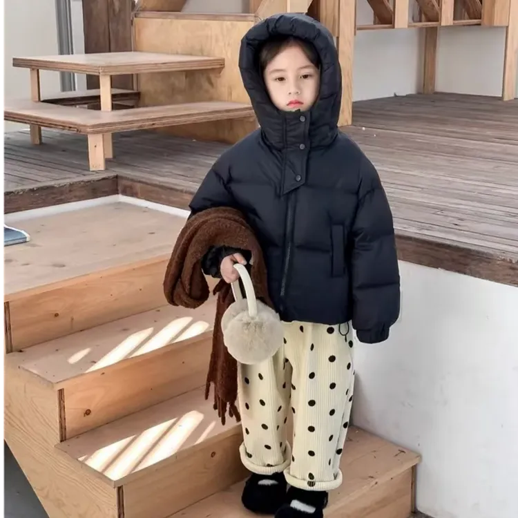新款冬韩版儿童羽丝绒面包服洋气加厚防寒服男女宝宝短款连帽外套