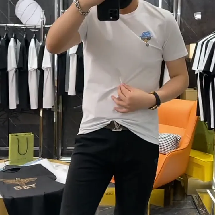 【卡来利高奢】欧洲站卡通烫钻圆领T恤衫男士莱卡短袖夏季正肩半袖