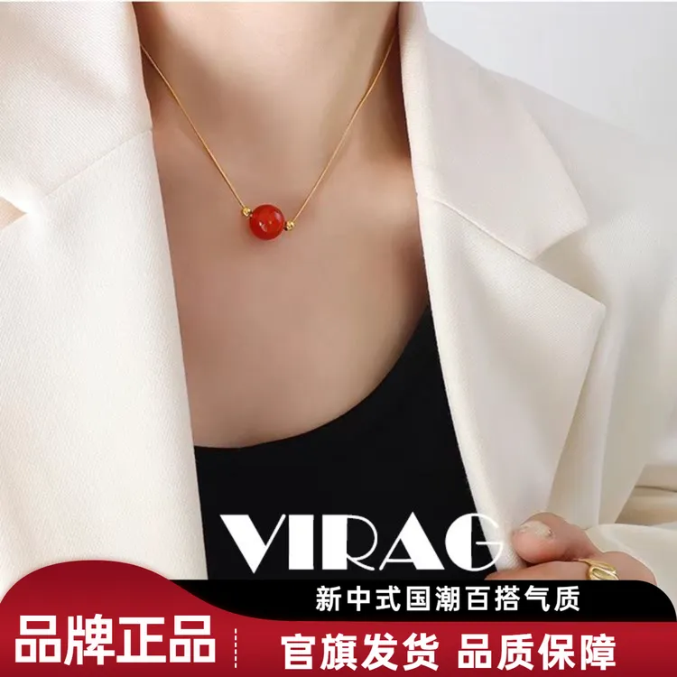 钛钢项链 国潮红色转运珠项链秋冬毛衣链气质百搭轻奢复古简约