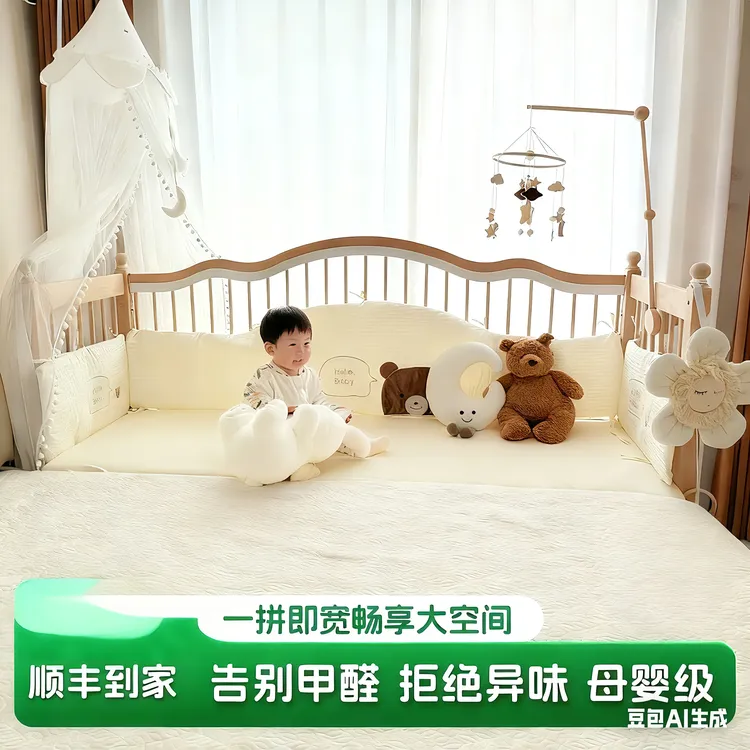 自由树拼接床可定制实木加宽床边儿童床榉木婴儿床宝宝床护栏升降