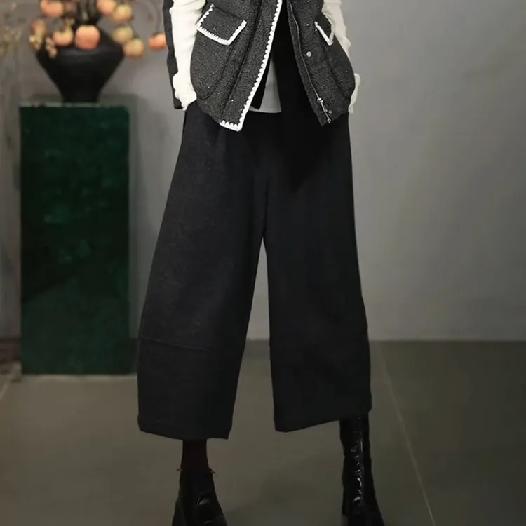 溶溶【气球裤】RONGRONG绵羊毛混纺遮肉休闲通勤风显瘦七分裤F66306