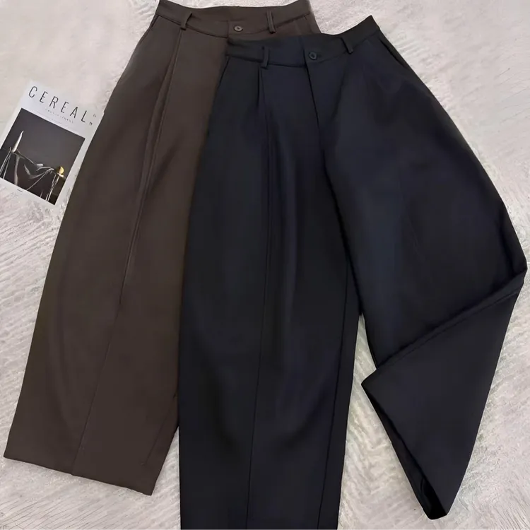 时尚秋冬新款气质纯色保暖加绒显瘦休闲阔腿长裤-9877