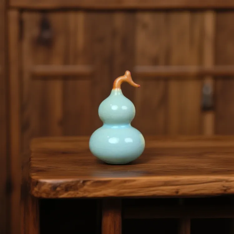 甄泽堂·汝瓷葫芦摆件茶宠天青粉青釉当代小葫芦茶宠汝窑茶具中式