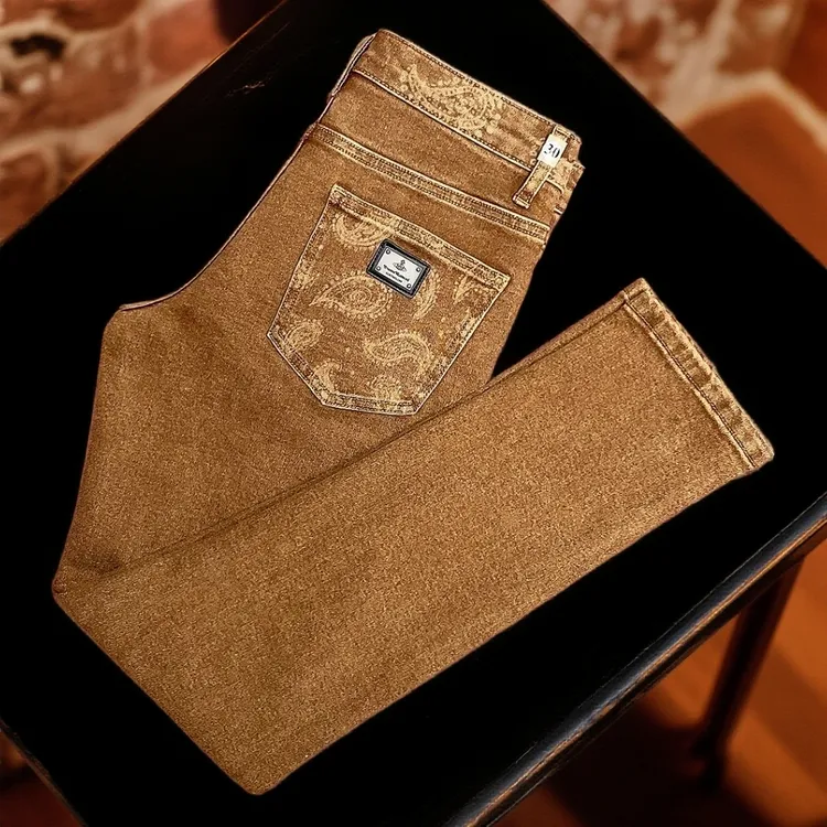 欧货秋冬高档棕色牛仔裤男款爆款2025年新款弹力修身男士网红裤子