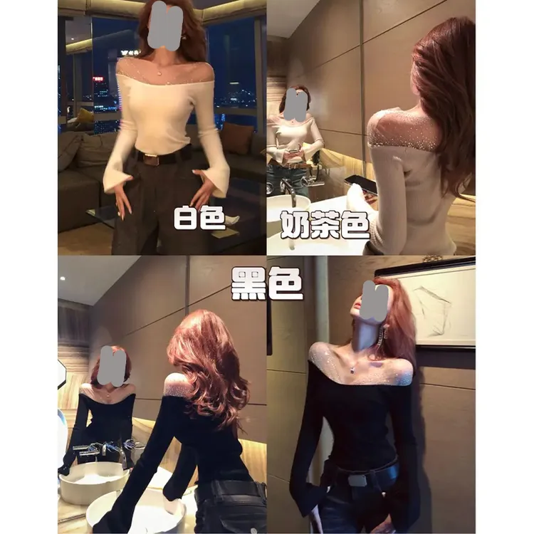 【权威许妍】冬季混纺针织衫重工烫钻上衣