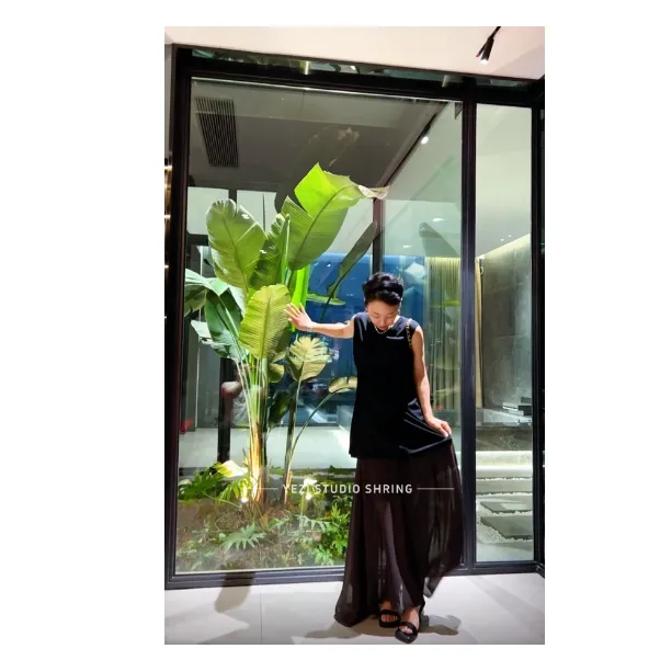 【仙女鱼尾裙】极简轻透双层拼接不规则氛围感飘逸长半裙25233013