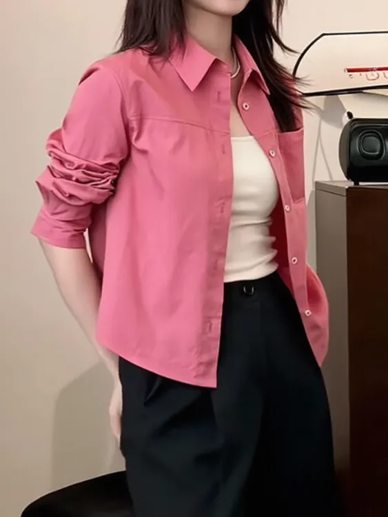 2025春季新款韩版时尚休闲百搭翻领纯色小众衬衫LK2501421