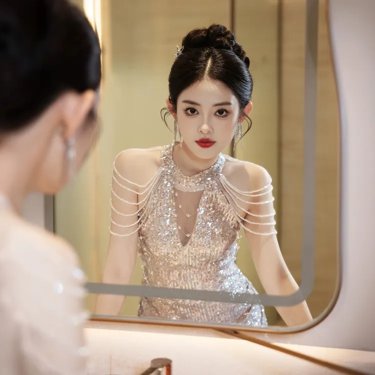 鱼尾晚礼服宴会新中式旗袍气质高端轻奢小众主持人订婚高级感绝美